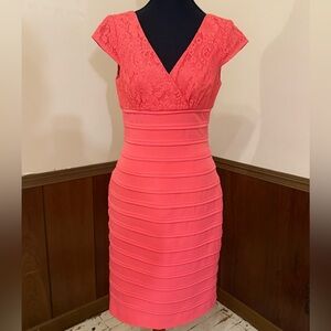 Adrianna Papell Coral Lace Sheath Dress Size 4